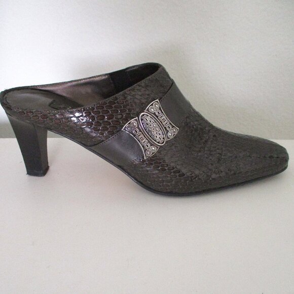 Brighton "Rhyme" Womens Italian Patent Faux Snake Leather Slide w/3" Heel - 7.5M - Picture 3 of 12